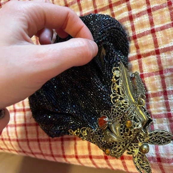 Vintage Beaded Evening Bag with Ornate Metal Frame - Picture 9 of 12